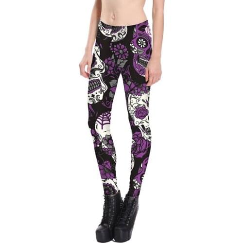 Plus Size 2018 Sexy Woman Halloween Flowers Skull Printed Leggings Fashion Fitness Gothic Trousers Mujer Workout Punk Rock Pants