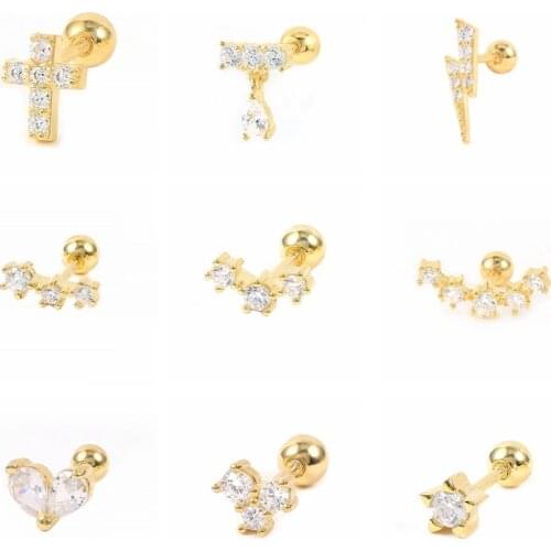Aide 925 Silver Crystal Butterfly Cross Stud Earrings For Women Girls CZ Piercing Pendientes Cartilage Earrings Wedding Jewelry