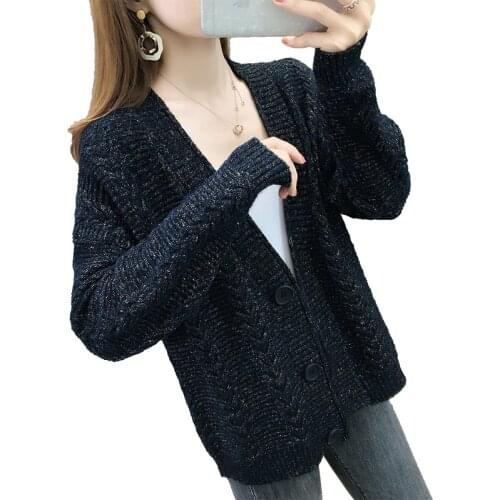 2020 Womens Sweater Cardigan Korean V-neck Cashmere Long-sleeved Warm Thick Winter Sweater Loose fashion Sweater