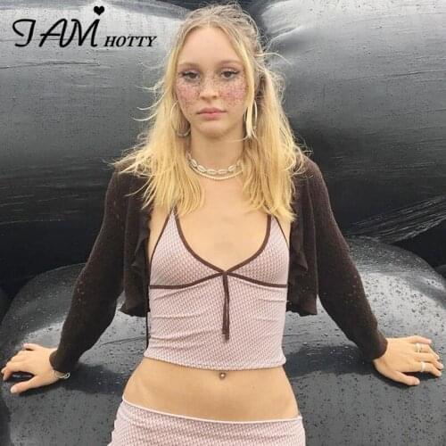 Iamhotty Harajuku Letter Printed V-neck y2k Crop Top Women Sleeveless Ribbons Tie-up Kawaii Pink Black Sexy Camisole Summer 90s