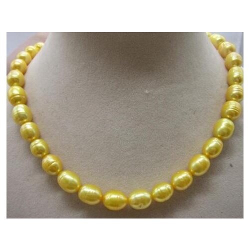 10-11mm natural south sea golden Rice shape pearl necklace 18 inch