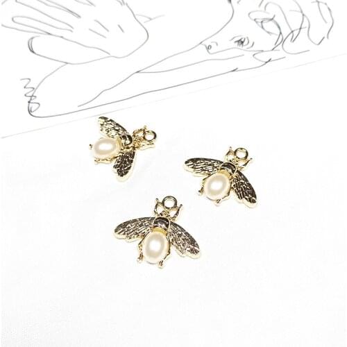 10PCS/Lot 24*27mm New Fashion Charms Lmitation Pearls Bee Alloy Pendant Earring Necklace Jewelry Accessories DIY