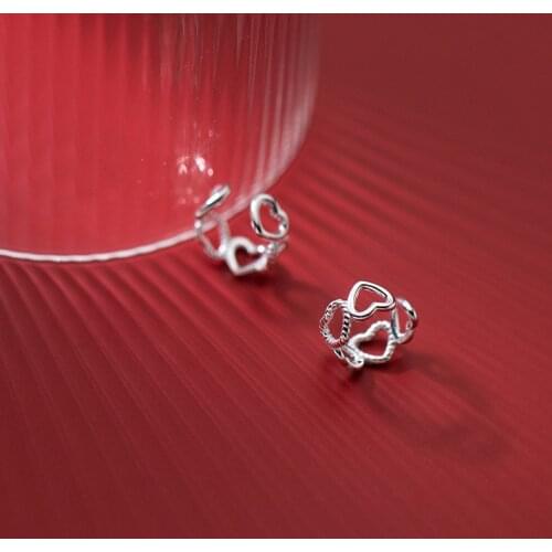 12mm*6mm (No pierced) Real. 925 Sterling Silver jewelry Hollow Heart CZ Set Ear-bone Ear Cuff Clip Earrings jewelry C-G9616