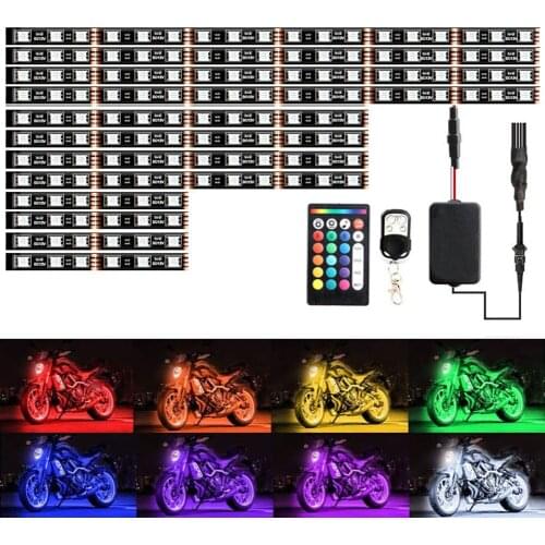 12pcs/set Motorcycle RGB LED Strip Kit Waterproof RF Remote+Voice Control 5050SMD Glow Underglow Ground Effect Atmosphere Light