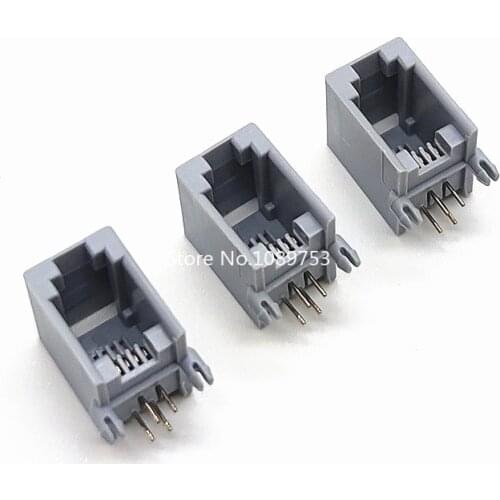 20pcs RJ11 4P4C Female PCB Mount Modular Plug/Jack Network Connector 4P Grey