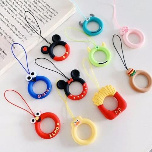 50Pcs Cute Cartoon Animal Silicone Finger Ring Mobile Phone Short Strap Phone Key Chain Lanyards for iPhone Samsung