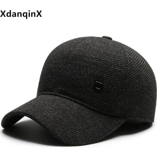 XdanqinX New Winter Mens Earmuffs Hat Thick Warm Baseball Caps For Men Adjustable Size Brand Tongue Cap Dads Hats Snapback Cap