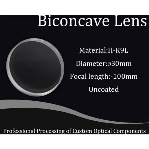 Double Concave Lens H-K9L Biconcave Lens 30mm Diameter , -100mm Focal Length Optical Glass BK7 Lenses Experiment Customization