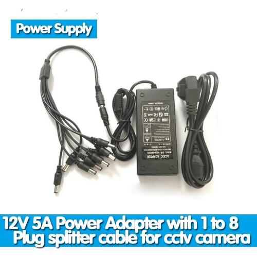 HKIXDISTE 12V 5A 8CH Power Supply CCTV Camera Power Box 8 Port DC+Pigtail COAT DC 12V Power Adapter for security camera