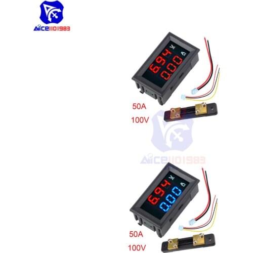Mini Digital Voltmeter Ammeter 0.56" Panel Dual LED 3 Bit Display DC 100V 50A Voltage Current Meter Tester with 50A 75mV Shunt