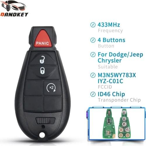 Dandkety 4 Buttons Smart Remote Car Key Fob For Dodge Jeep Chrysler Vehicle 300 Town & Country M3N5WY783X IYZ-C01C 433MHz Entry