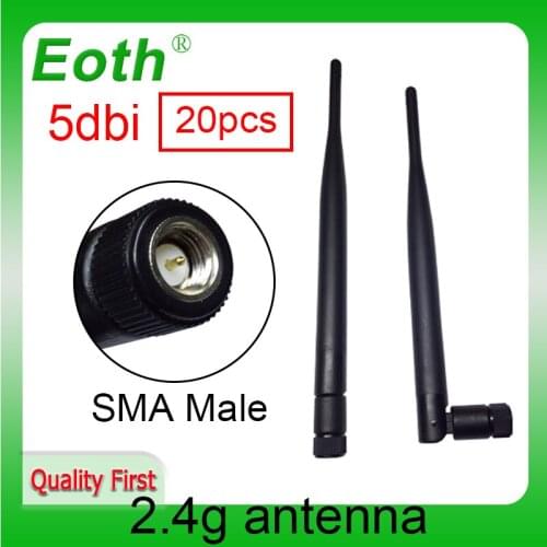 20pcs 2.4GHz wifi antenna 5dBi SMA Male Connector 2.4 ghz Antena wifi antenna waterproof wi fi antenne for wireless wi-fi router