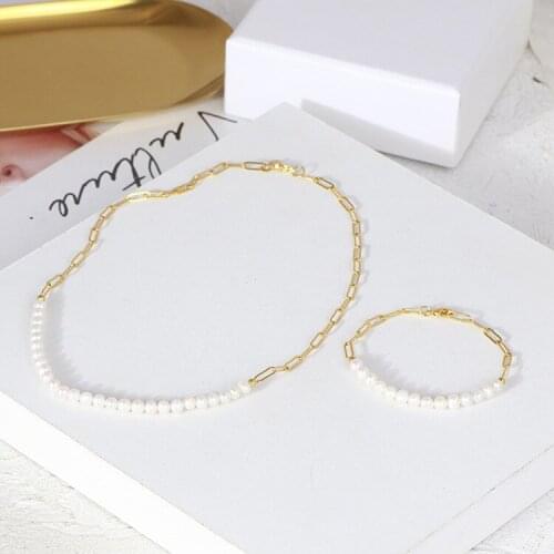 European and American big-name jewelry wholesale fashion heterosexual natural pearl splicing chain necklace