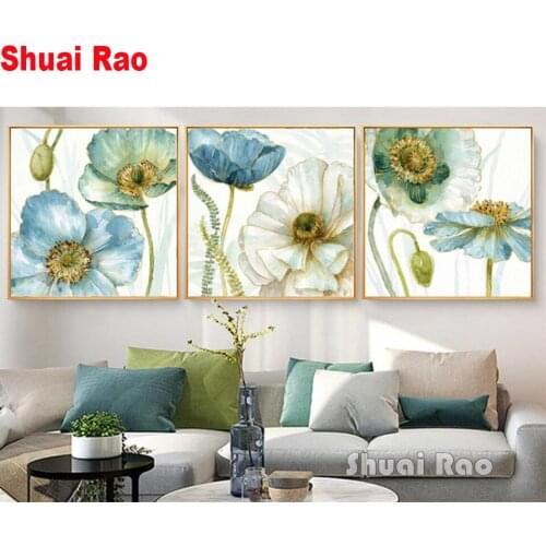 3 piece DIY Diamond Embroidery Simple Beautiful Pastoral Poppy Bedroom Hanging Picture Diamond Painting Full Diamond art
