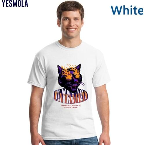 YESMOLA Untamed Cat Print Tshirt for Men Custom Graphic T-shirt Casual Short Sleeve O-neck Tshirt Comfortable Homme Tops Tee