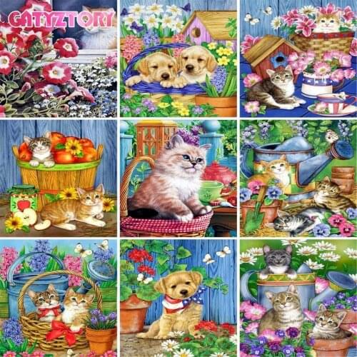 GATYZTORY Framed Puppies Animals Diy Painting By Numbers Kits For Adults child Modern Canvas By Numbers Unique Gift 40x50cm
