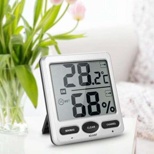 Moisture Meter Wireless Digital Thermo-Hygrometer Display Console Humidometer Temperature Gauge Receiver Outdoor Indoor