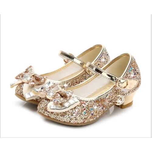 Classic Bow Girl PU Leather Shoes For Girls Party Dance Children Kids Shoes 3-14 Years Princess High Heels Child Wedding Shoes