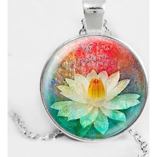 Colorful bloom mandala lotus necklaces enamel henna yaga necklace dome cabochon pendant jewelry om symbol buddhism zen 2017