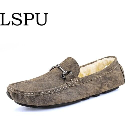 Add Plush Keep Warm Winter Men Loafers Slip On Comfortable Casual Boat Shoes Fashion Mens Driving Shoes For Winter Size 38-44