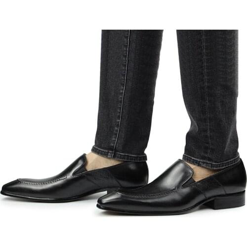 2021 Purely Handmade Genuine Cow Leather Men Sapato Social Formal Wedding Man Dress Black Brown Loafers 39-46 Code Pointed Shoes