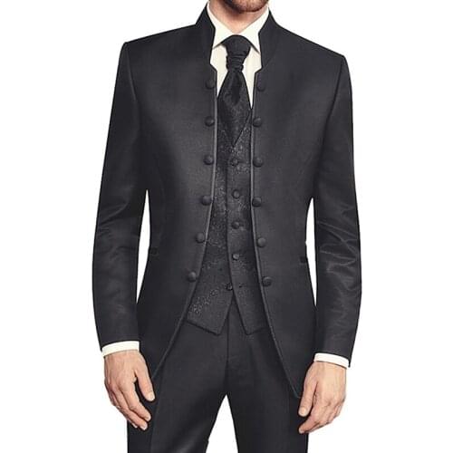 New Arrival Black Wedding Groomsmen Tuxedos Peaked Lapel Men Suit 3Pieces Custom Made Latest Design Blazer (Jacket+Pant+Vest)
