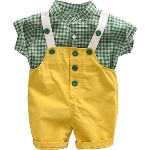 New Summer Baby Boys Clothes Suit Children Girls Plaid Shirt Overalls 2Pcs/sets Toddler Casual Clothing Infant Kids Tracksuits
