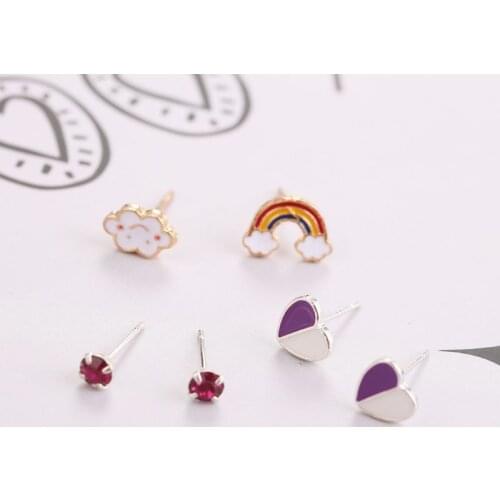 12 Pairs Women Cute Star Heart Moon Planet Flower Crystal Rainbow Stud Earrings Kit Mixed Statement Fashion Jewelry