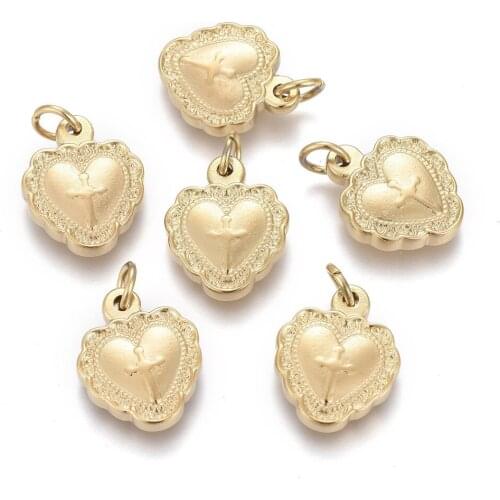 10pcs 316 Surgical Stainless Steel Heart with Cross Charms Pendants for necklace jewelry making 14.5x12x3mm, Hole: 3.4mm