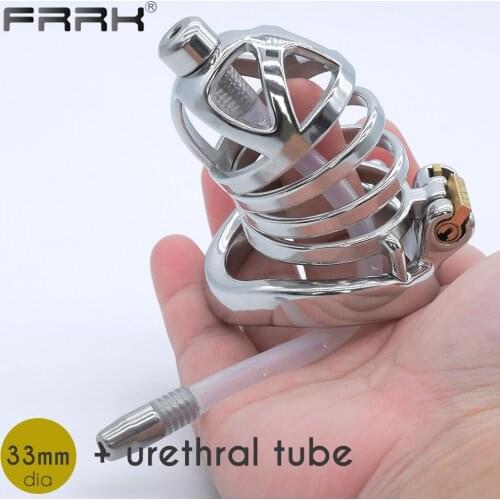 FRRK Chastity Belt Male Bondage Device Steel Cock Cage Mens Penis Ring Urethral Toys for Adult Games Sexual Shop BDSM Products