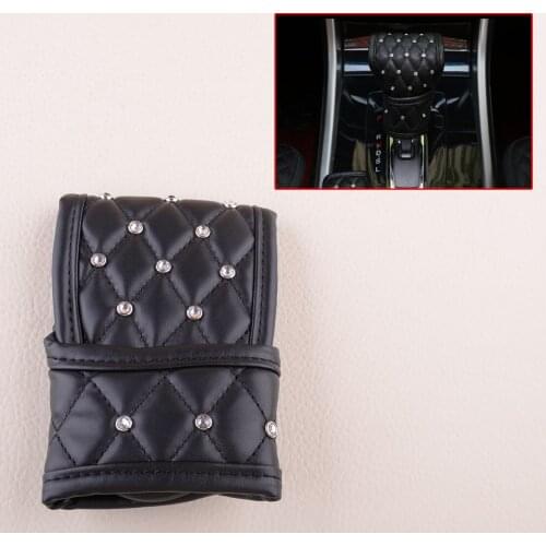 Bling Bead Black PU Leather Shift Knob Cover Protector Decor Fit For Automatic Transmission Car Styling