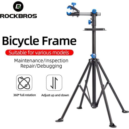 ROCKBROS Portable Bicycle Repair Stand Foldable Repair Stand With Removable Tool Tray 100-164CM Adjustable For Most Bicycle