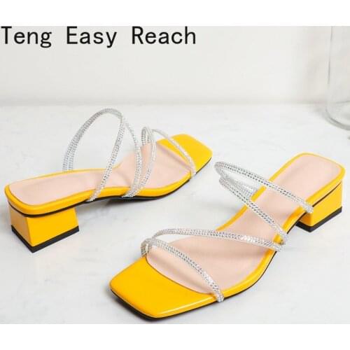 Teng Easy Reach 2021 Summer Sandals Women Shoes Low Heels Fashion Crystal Sandals Slipper Party Shoes Ladies Black Beige Yellow