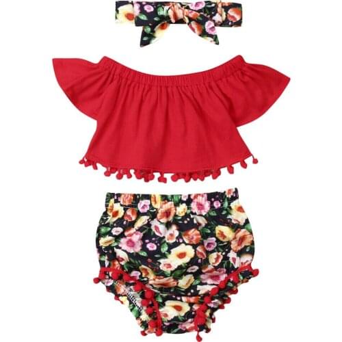 Sweet Infant Kid Baby Girl Flower Fly-Sleeve Tops Pants Shorts Summer Clothes l Flower Fly-Sleeve Top T-shirt Shorts