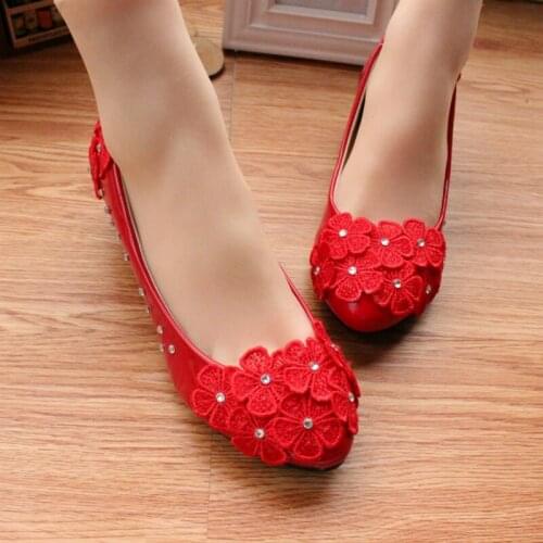 3CM heel red lace pumps shoes woman woman handmade NQ271 luxury lace flower crystal rhinestones bridal red wedding shoes