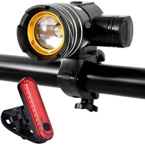 Bicycle Front Headlight and Back Taillight USB Rechargeable Bike Light Set Powerful 5 Light Mode Bike Flashlight Cycling Light