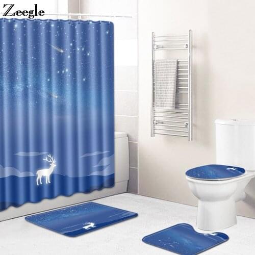 Zeegle Toilet Curtain Bath Mat Set Anti Slip Bathroom Doormat Shower Mat Toilet Seat Cover Flannel Soft Toilet Pedestal Rug Set