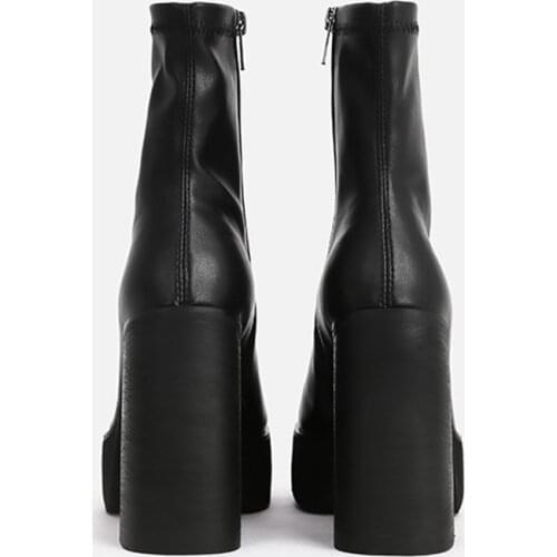 MUMANI Woman‘s New Martin Boots Super High Black Round Toe British Style Basic Stretch Boots Square Heel Platform ANKLE Boots