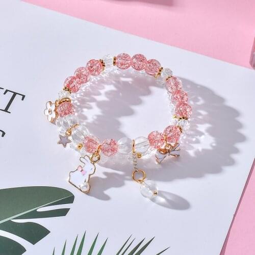 Korean version of the new colorful purple chalcedony crystal bracelet for women bunny flowers cute small fresh ladies jewelry
