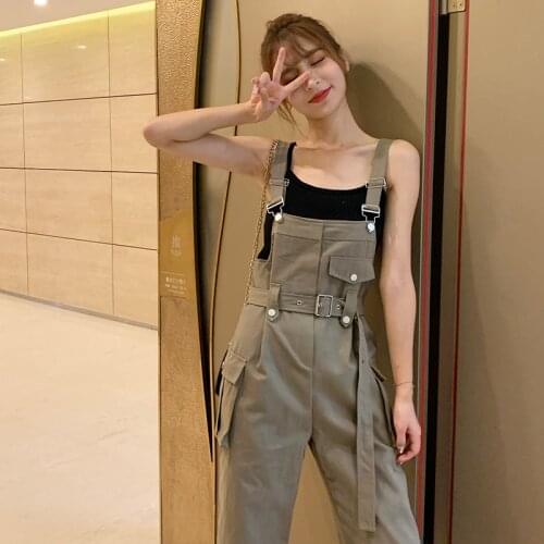 Women Casual Cargo Female Jumpsuits Sash Pocket 2020 Korean Fashion Womens Jumpsuit Romper Chic Spring Summer Ladies Overalls