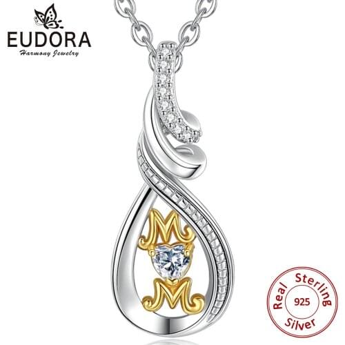 EUDORA 925 Sterling Silver Elegant drop water necklace with AAA Cubic Zirconia Women Jewelry for grandma mom Birthday Gift D158