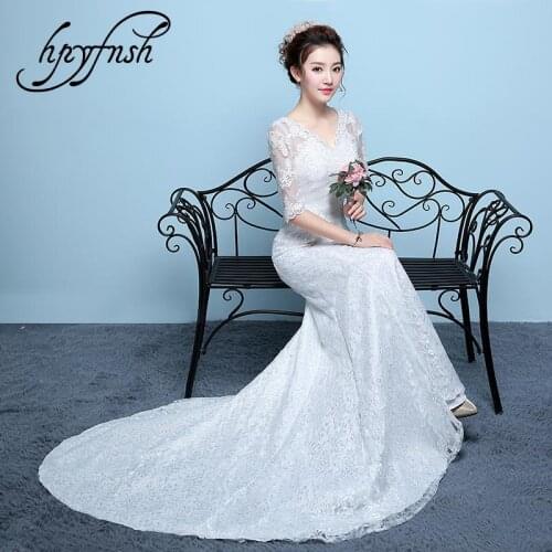 Summer White New Fashion Sexy Half Regular V-Neck Mermaid Wedding Dress Applique Lace Elegant Bride Gown Dresses Robe De Mariage
