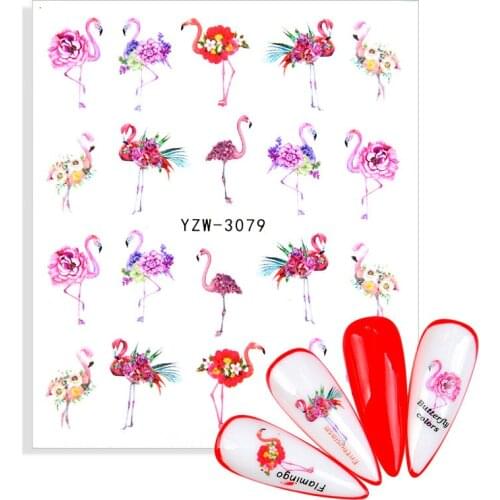 1 Sheet 2021 NEW Design Nail Water Sticker Flower Flamingo Beauty Slider Bloom Colorful Plant Pattern 3D Manicure Sticker Tattoo
