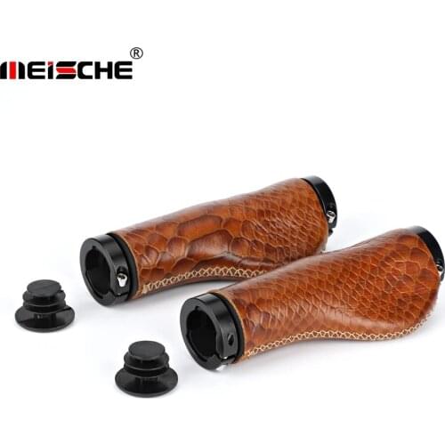 1 Pair Cattle Leather Non-Slip Bicycle Handlebar Cover Handle Grips Aluminum Alloy Mountain Bike Parts