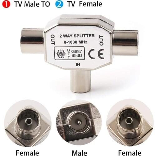 T Type Adapter TV Antennas Plug 1 Male to 2 Female TV Aerial Coaxial Splitter Tee Conversion Joint interface Equipment Connector