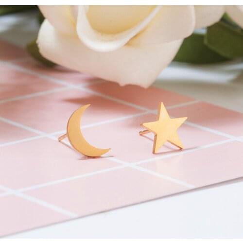 2019 Female Stainless Steel Gold colour Star Moon Stud Earrings Cute Kawaii Mini Stud Earring For Girls Minimalist Jewelry Gift