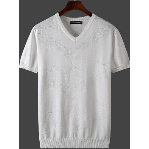 2021 Summer Man Ice Silk Knitted Tees Short Sleeve Slim Fit T-shirt Mens V Neck Pullover T-shirt for Male Plus Size Tops B117