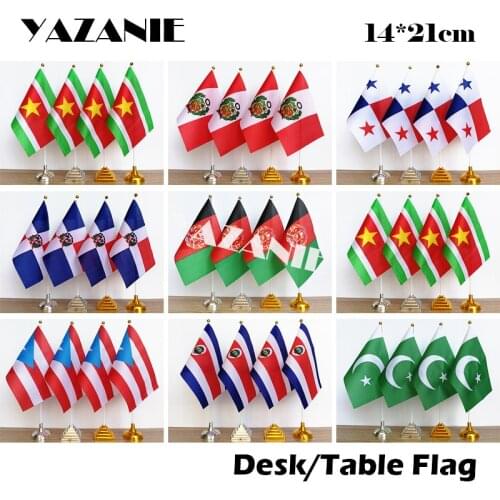 YAZANIE 14*21cm 4PCS Suriname Peru Panama Puerto Rico Pakistan Table Flag Dominican Republic Afghanistan Costa Rica Desk Flags