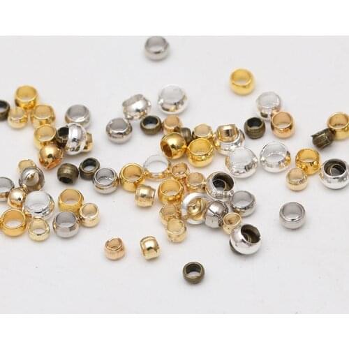 500pcs Dia 2mm-4mm Copper Crimp Ball End Beads Metal Gold /Silver Big Hole Stopper Spacer Beads For Jewelry Making Findings