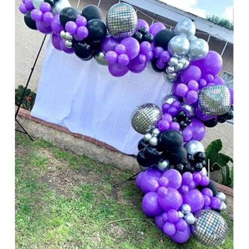 95Pcs Disco Foil Balloons Garland Purple Chrome Metal Silver Balloons Arch Kit Wedding Birthday Party Anniversary Decorations